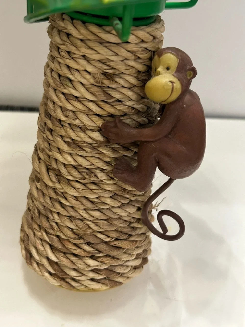 Vintage Palm Tree Wicker Tealight Monkey and Removable Metal Tealight Leaf Shade